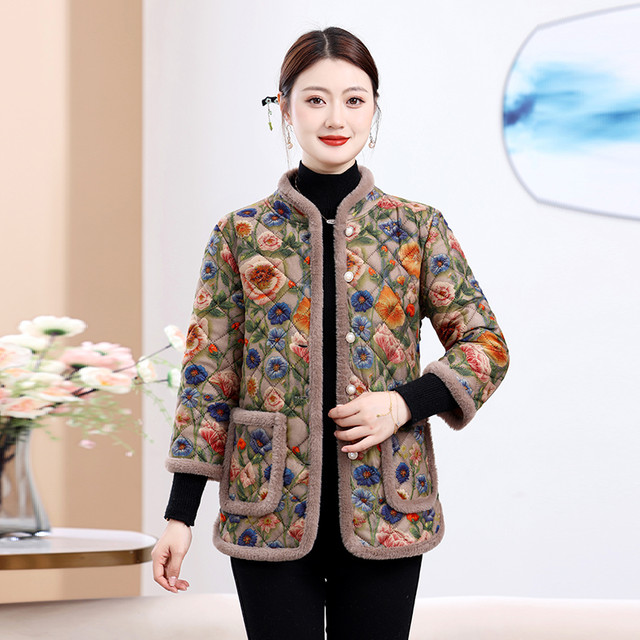 
Mom's autumn and winter velvet thickened cotton clothes for middle-aged and elderly people, medium-sleeved vests, warm cotton coats, new home cotton jackets
