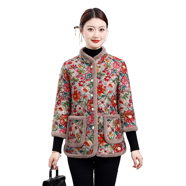 
Mom's autumn and winter velvet thickened cotton clothes for middle-aged and elderly people, medium-sleeved vests, warm cotton coats, new home cotton jackets