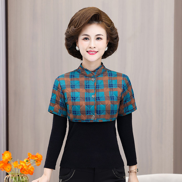 Middle -aged and elderly women's women's clothing keeps sleeping with sleeve horses horses, mother camel poured shoulders, winter thickened and inside, and shoulder -shoulder vest