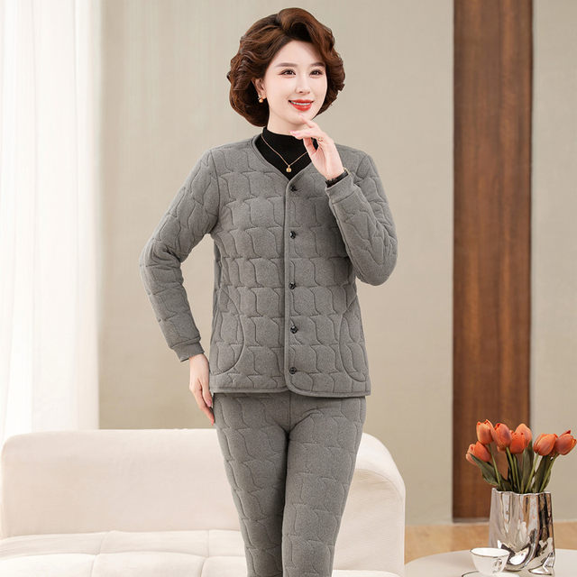 Mom's winter warm three-piece suit for middle-aged and elderly women's cotton thickened cotton coat, cotton pants, grandma, old man's cotton jacket, vest
