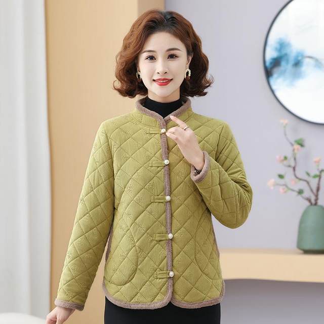 
Mom's casual age-reducing Western style raw edge large size cotton coat for middle-aged and elderly autumn and winter plate buckle warm and light cotton coat