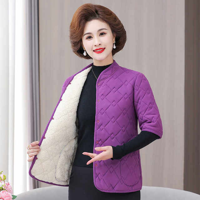 Middle-aged and elderly middle-sleeved cotton jacket underwear autumn and winter old lady light and warm plus velvet vest mother German velvet cotton jacket jacket