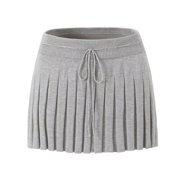 French ins sexy versatile women's high waist strap stretch solid color sweater skirt pleated skirt short skirt
