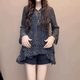 Design-sensual leopard print chiffon mid-length shirt for women V-neck black polka dot top flared sleeves ruffled chiffon shirt