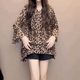 Design-sensual leopard print chiffon mid-length shirt for women V-neck black polka dot top flared sleeves ruffled chiffon shirt