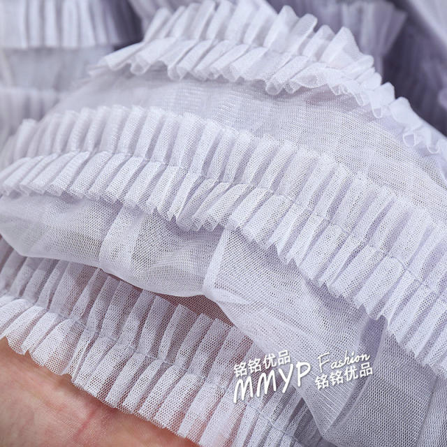 Gray black ears with lace spliced ​​mesh cake skirt for women 2025 spring and summer design puffy princess long skirt