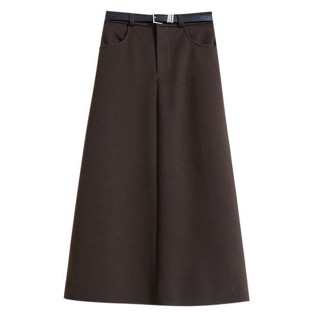 Autumn and winter thickened woolen pocket skirt for women 2025 new high-waisted slim retro skirt long skirt winter skirt