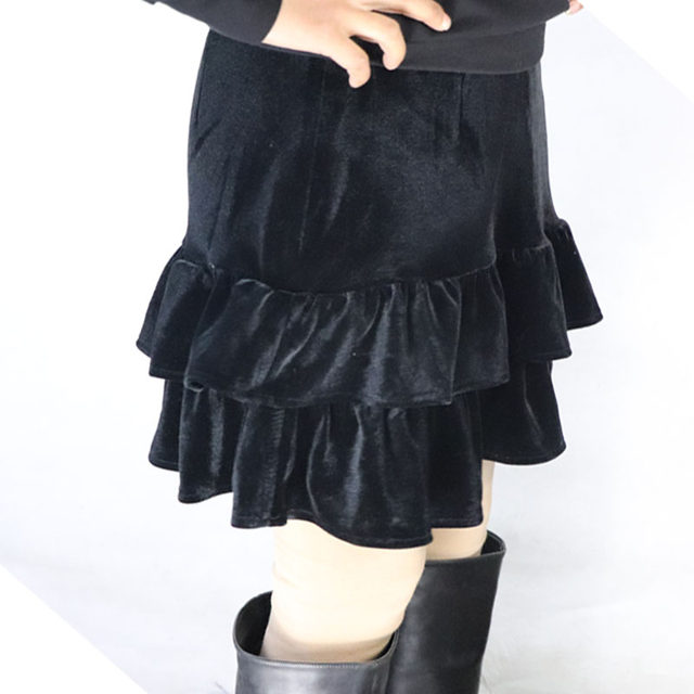 Temperament simple golden velvet skirt for women in spring and summer versatile ruffle hem high waist temperament hip-cover short skirt a-shaped
