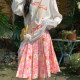 American retro pink floral skirt for women 2025 summer new high-waisted A-line skirt slim pleated skirt mid-skirt