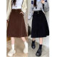 Large -size coffee color core velvet skirt female autumn and winter high waist cover half skirt mid -length thin A -line large wave skirt