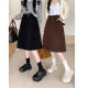 Large -size coffee color core velvet skirt female autumn and winter high waist cover half skirt mid -length thin A -line large wave skirt