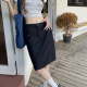 Large size navy blue summer skirt for women black suit over knee mid-skirt to look slim skirt fat mm straight skirt