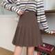 Autumn and winter brown pleated skirt for women large size high waist hip cover short skirt fat mm slim A-line skirt gray anti-exposure skirt