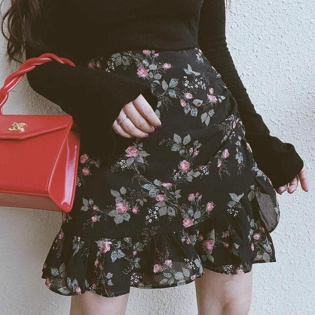 Large size small floral skirt for women, summer A-line skirt for fat mm high waist belly cover skirt for hips ruffled chiffon short skirt