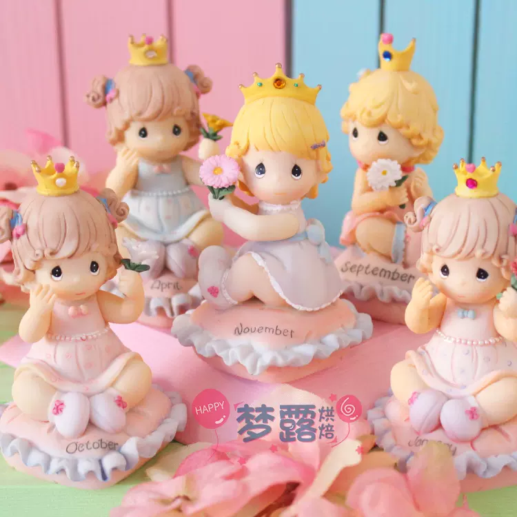 女宝宝生日蛋糕装饰十二月花语娃娃公主摆件女童周岁满月派对