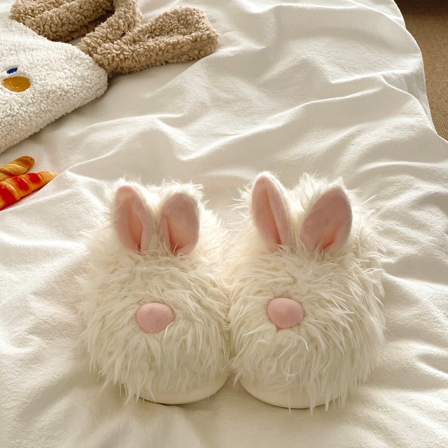 Scrawled Milk Rabbit~! Sweet and cute ins Baotou plus velvet cotton slippers for women indoor home warm thick-soled cotton slippers