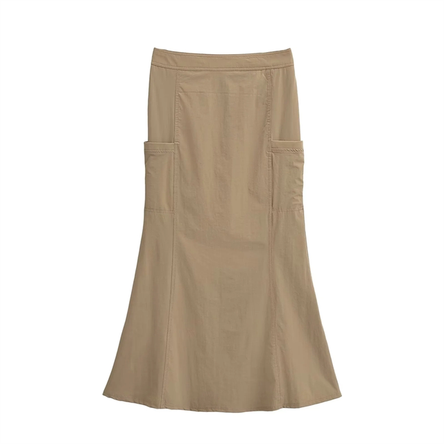 Hot girls pocket work skirt women 2024 new spring and summer high waist slim tight hip fishtail skirt long skirt