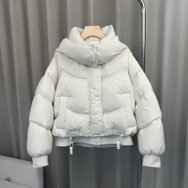 Down jacket women's stitching denim hooded short small small man 24 winter new 90 white duck velvet bread puff jacket