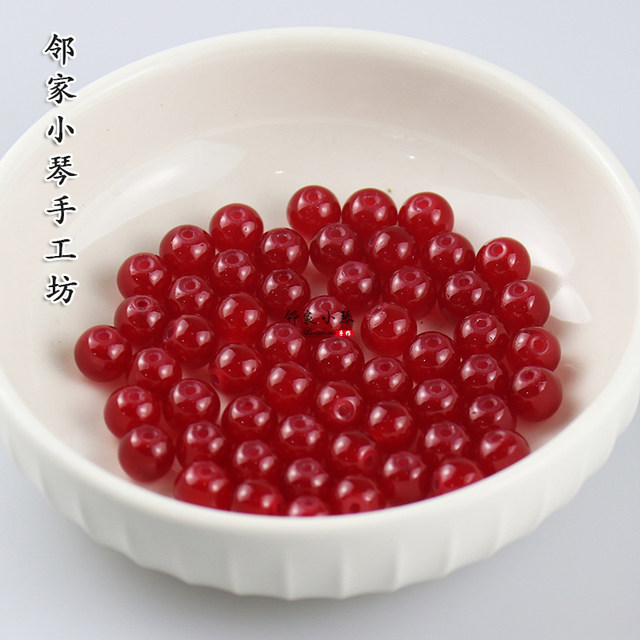 10 8mm red and white jade light beads round beads DIY handmade hairpin tassel making materials flower wrap accessories