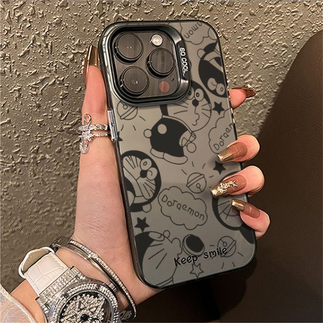 Doraemon is suitable for Apple 15 mobile phone case new 11 high-end frosted laser 14/13/12 promax cute cartoon animation x female model xs couple niche simple iPhone hard case