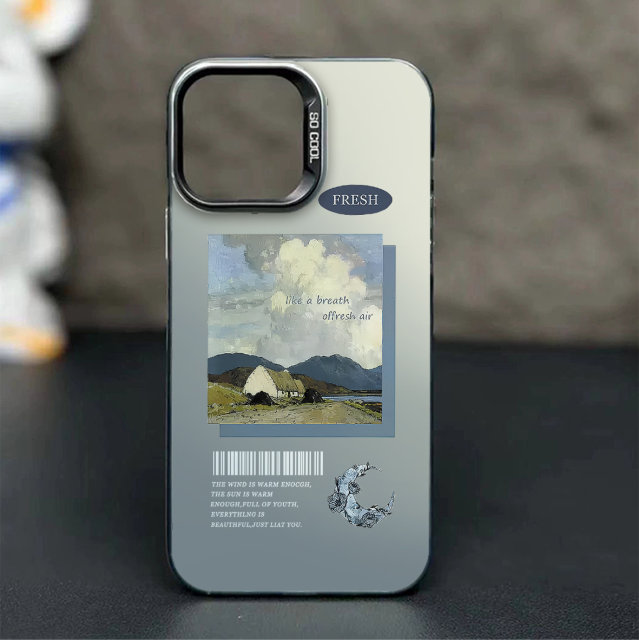 Creative art oil painting landscape suitable for Apple 15promax mobile phone case iPhone14 creative 13 new style 12 couple pro high-end sense 11plus laser xs niche x internet celebrity anti-fall hard case