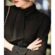 2025 spring new style retro stand collar bow black chiffon shirt women's long sleeve drooping temperament base top