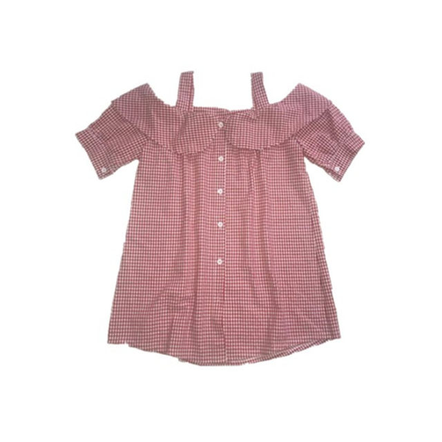 Sweet plaid short-sleeved shirt for female students loose large size one-length off-shoulder suspender top Korean style slim shirt