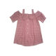 Sweet plaid short-sleeved shirt for female students loose large size one-length off-shoulder suspender top Korean style slim shirt