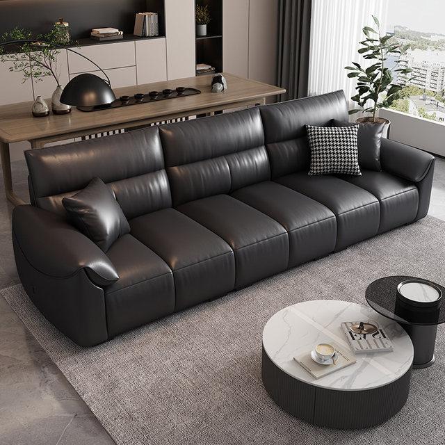 Image showcasing Italian minimalist leather sofa living room Light luxury modern small ...