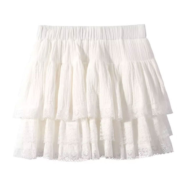 French ballet puff cake skirt female summer big size fat MM ruffle short skirt high waist A -line lace half body skirt