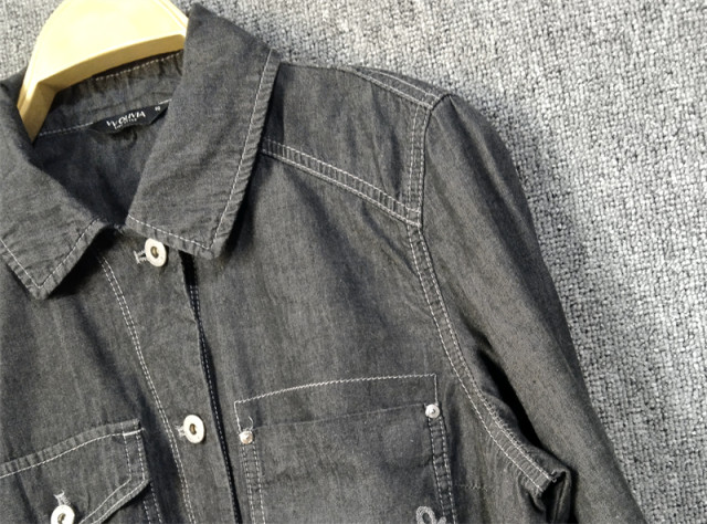 Foreign trade original single women's black cotton denim shirt spring and autumn long-sleeved shirt slim thin jacket casual top special price