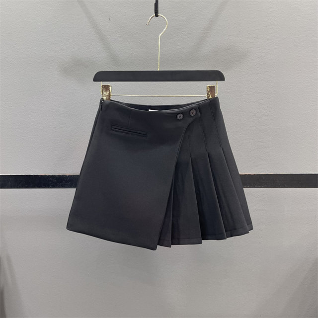 Irregular pleated short skirt for women with high waist slim A-line suit skirt