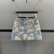 Retro flower printed denim skirt for women 2025 summer new versatile high-waisted slim A-line hip skirt