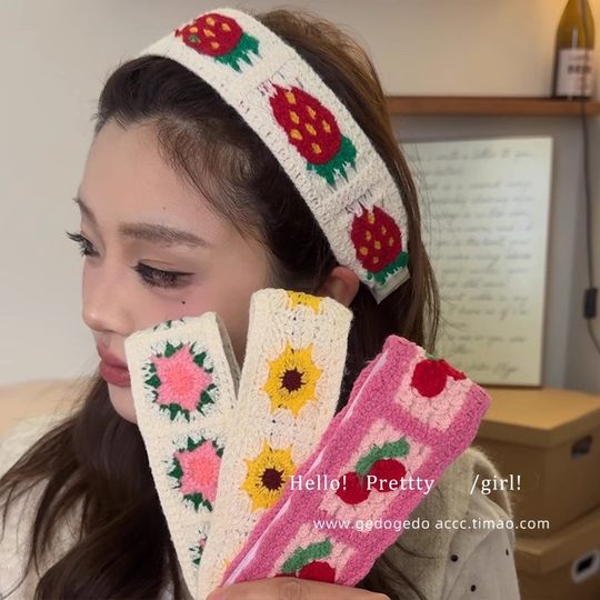 Knitted floral bangs and hairbands for women 2025 new pastoral headbands and hair tidying Velcro hairpins for hairpins