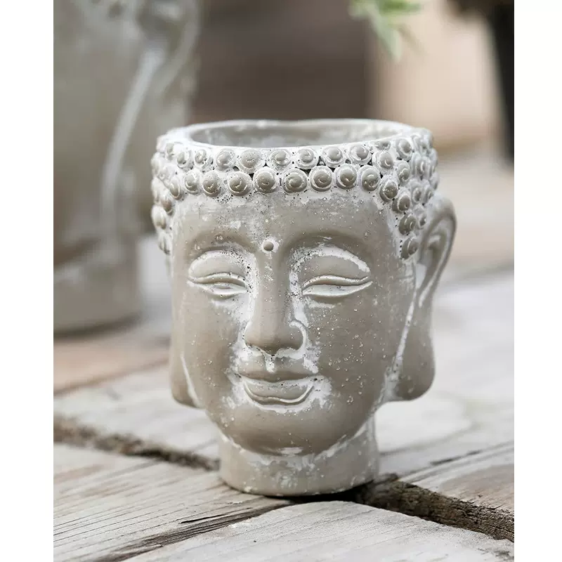 旧迹 北欧风格佛头花器做旧简约水泥花盆家居装饰