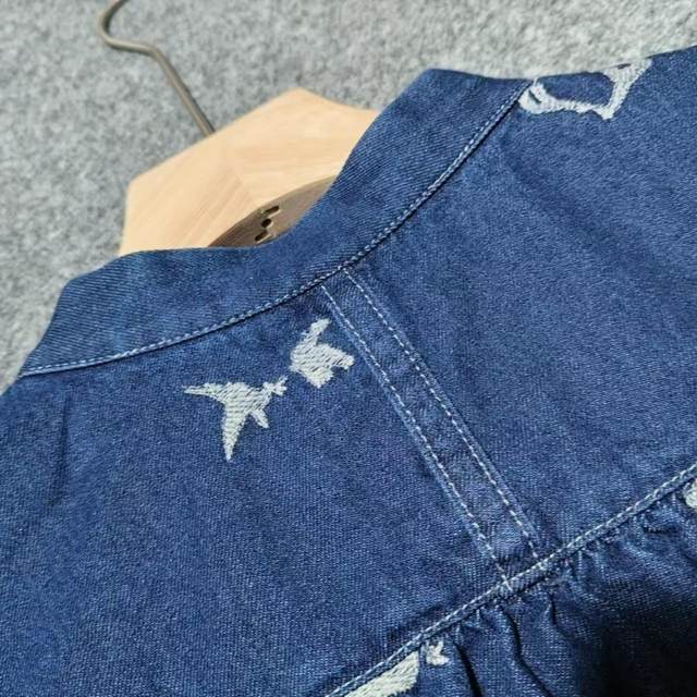 Official website Heavy Industry Embroidery Long Sleeve Denim Dress for Women 2025 Spring New Round Neck Pure Cotton Large Size Shirt Dress
