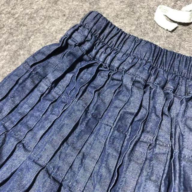 Japanese single retro pleated denim high waist skirt for women 2025 spring new lace-up elastic waist pure cotton A-line skirt
