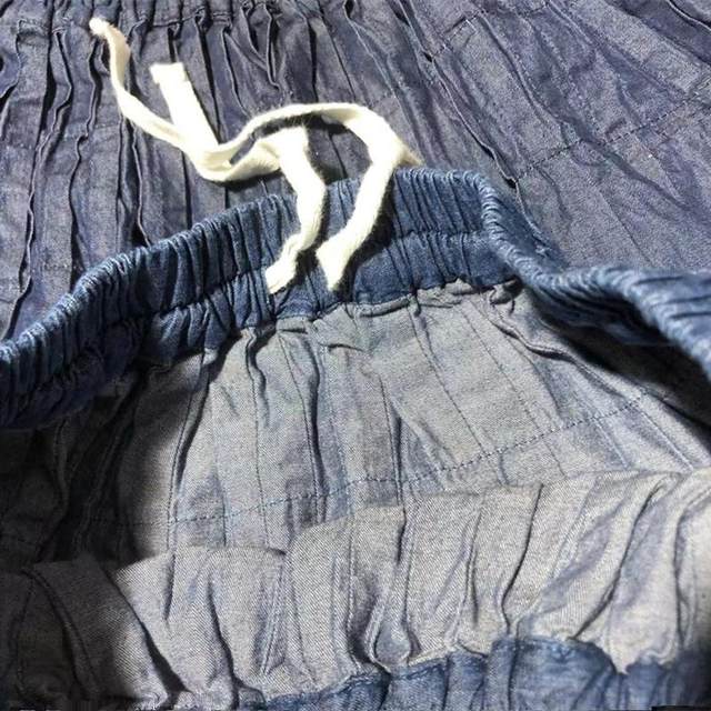 Japanese single retro pleated denim high waist skirt for women 2025 spring new lace-up elastic waist pure cotton A-line skirt
