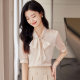 New spring and summer short-sleeved shirt for women beige lady slim mid-sleeved streamer bow neck OL fashionable shirt formal wear
