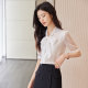 New spring and summer short-sleeved shirt for women beige lady slim mid-sleeved streamer bow neck OL fashionable shirt formal wear
