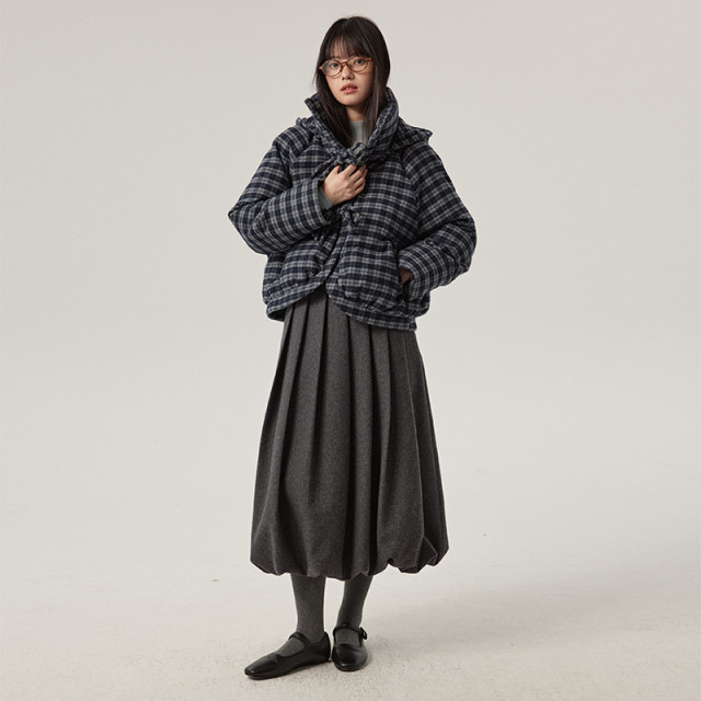Omont Egg Tart Home 50% Hairy High-waisted Woolen Flower Bun Skirt Winter Woolen Mid-length Skirt