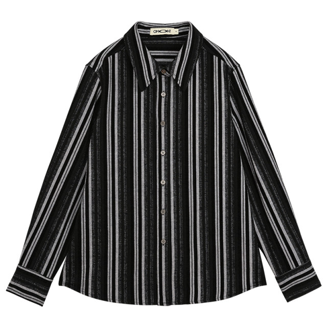 Omont Egg Tart Home Retro Striped Denim Shirt Women's New Winter Loose Laminated Inner Long Sleeve Shirt