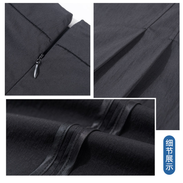 Black skirt for women summer 2025 new A-line mid-length summer thin work pocket skirt casual skirt