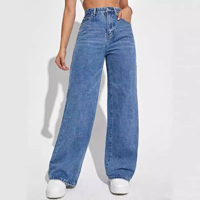 The new Amazon Speed ​​on Cross -border European and American ladies denim jeans women's high -waisted straight tube denim trousers explosion
