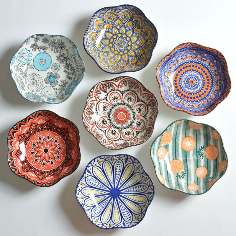 7 2寸北欧风釉下彩陶瓷花型盘家用创意早餐盘深