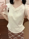 
High-end rainbow gray polka dot v-neck short-sleeved women's flocking cartoon embroidered shoulder T-shirt sweet girl style short style without showing waist