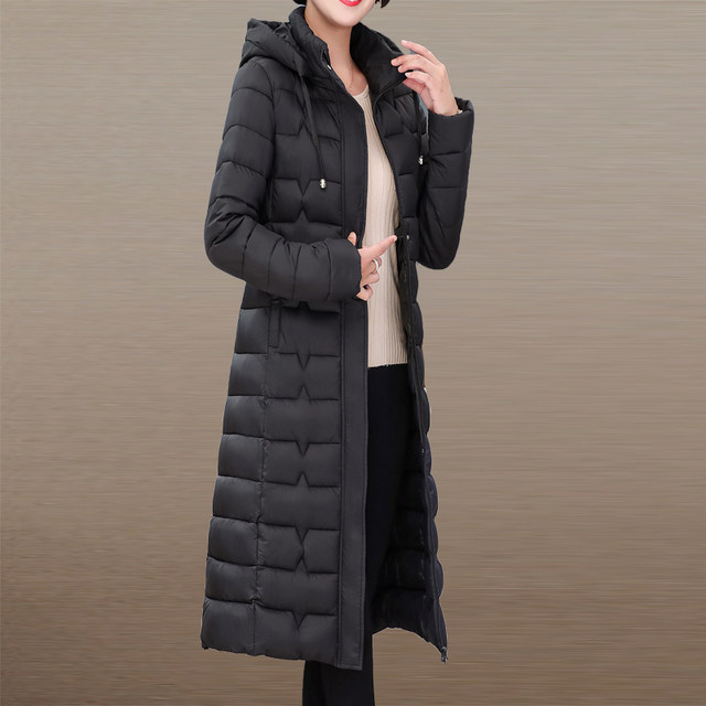 Middle-aged and elderly women's down-padded coats, mid-length, over-the-knee thickened cotton coats, women's winter large size cotton-padded jackets, winter coats
