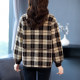 Autumn and winter short thickened mother's small jacket plaid knitted top loose warm fur collar small sable velvet