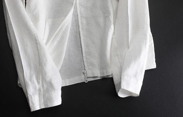 Pure linen hooded zipper sun protection cardigan women's air conditioning blouse, sesame white thin coat short top summer