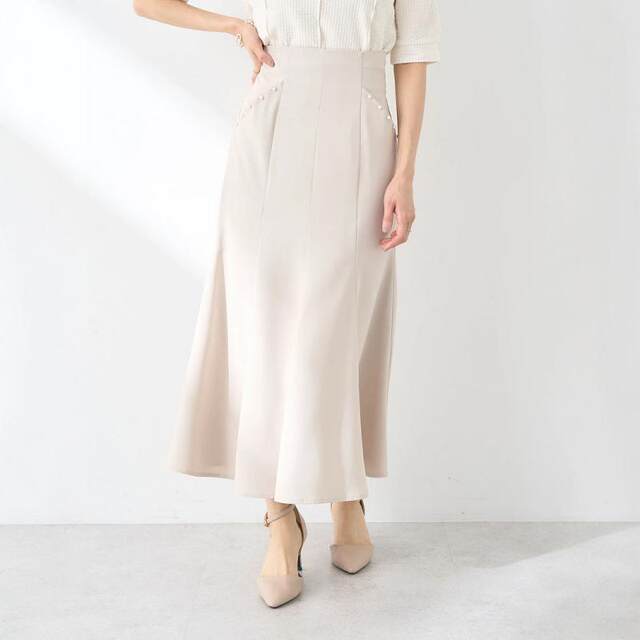 e@rth+elegant curves! Fashionable Baipeng Pearl side pocket Midi fishtail mid-length skirt